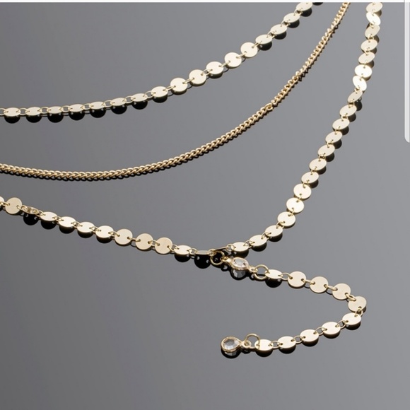 3 Layer Drop Down Necklace Gold  Sequince - Picture 4 of 4